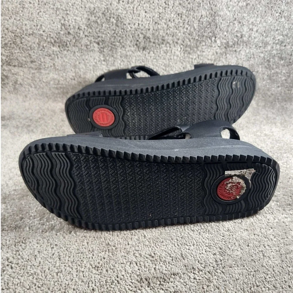 FitFlop Surff Adjustable Leather Back-Strap Sandals Black Womens 10
